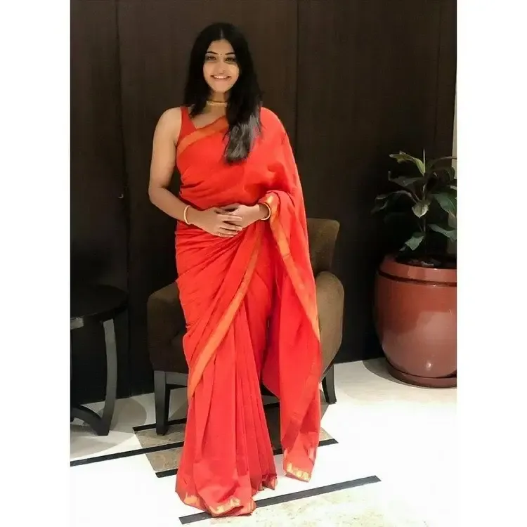 Beautiful Indian Model Manjima Mohan In Red Saree